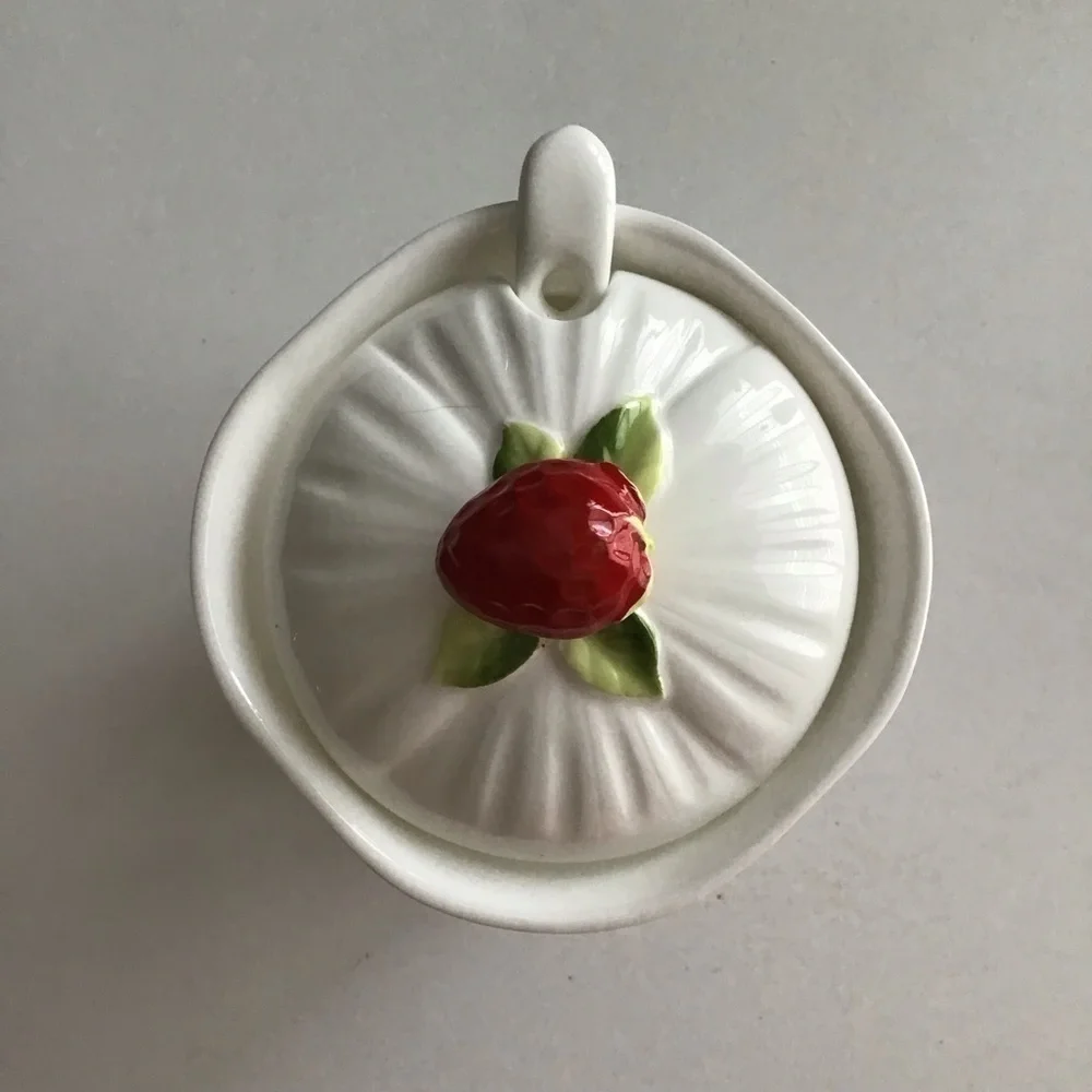 Jam Jar Bone China Covered Strawberry Marmalade Preserves Lid Spoon Vintage